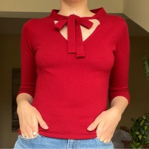 Red tie neck Autumn Cashmere 3/4 sleeve sweater